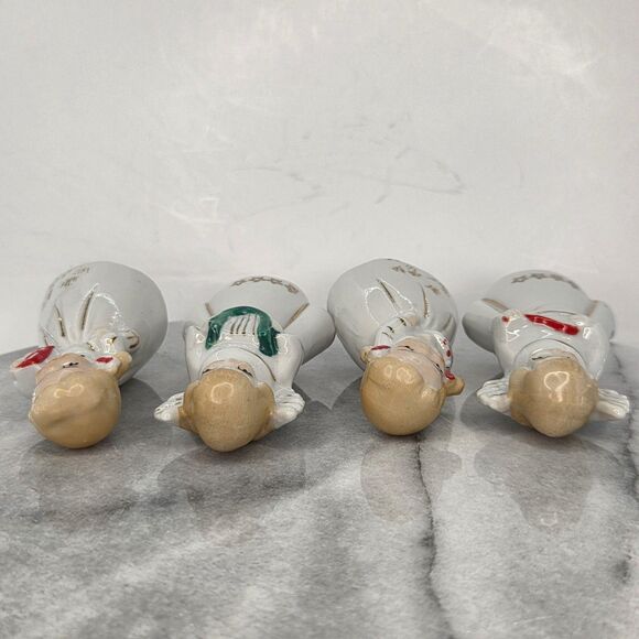 Vintage Japan Angel Bell Figurines Set of 4 Christmas Choir Gold Trim Porcelain - Picture 7 of 8